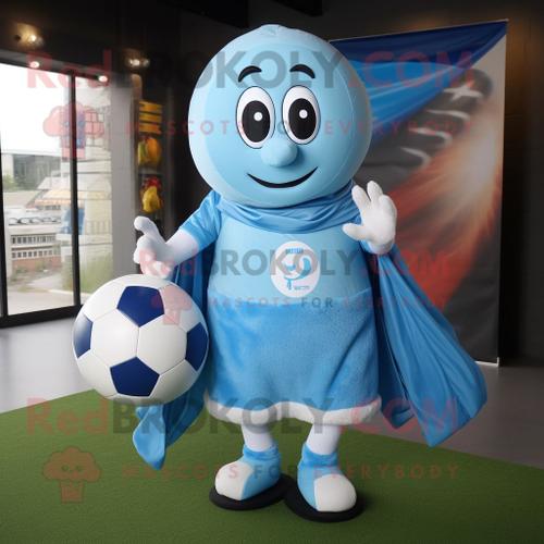 Personnage De Costume De Mascotte Redbrokoly De Ballon De Rugby Bleu Ciel Habillé D'une Jupe Portefeuille Et De Châles