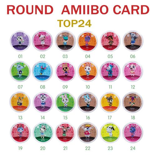Carte Amiibo Animal Crossing, 24pcs Top 24 Rond Jeu Cartes De Villageois De Caractères Pour Animal Crossing New Horizons