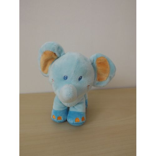 Doudou Éléphant Bleu Orange Pommette
