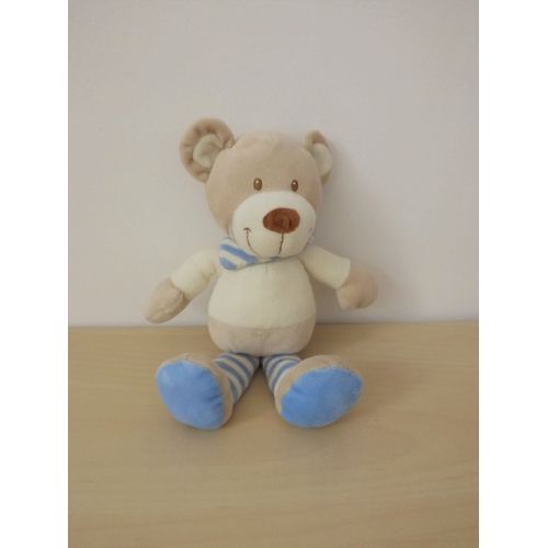 Doudou Ours Beige Bleu Pommette
