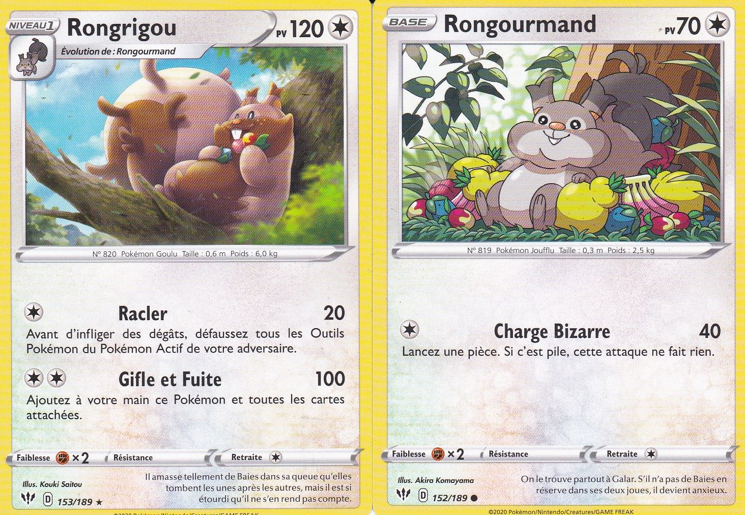 Carte Pokemon RONGRIGOU 153/189 Rare Epée et Bouclier 3 EB03 FR NEUF
