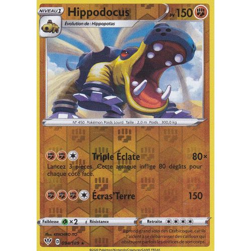 Carte Pokemon - Hippodocus - 94/189 - Holo-Reverse - 150pv - Épée Et Bouclier 3 Ténèbres Embrasées