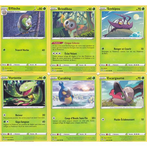 6 Cartes Pokemon - Efflèche 12/189 + Carabing 8/189 + Vortente 5/189 + Brindibou 11/189 + Escargaume 9/189 + Sovkipou 17/189 - 15/189 - Épée Et Bouclier 3 Ténèbres Embrasées