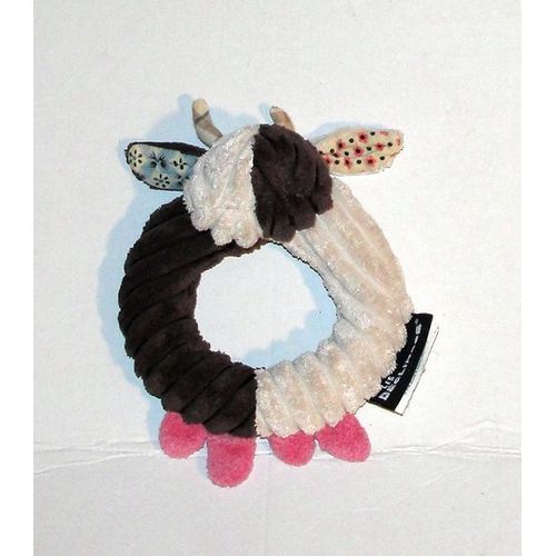 Doudou Vache Milkos Anneau Hochet Les Deglingos Peluche Animal Marron Beige Têtines Rose