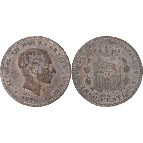 Espagne - 1878 - Cinco Centimos - Barcelone - Alphonse Xii - 20-193