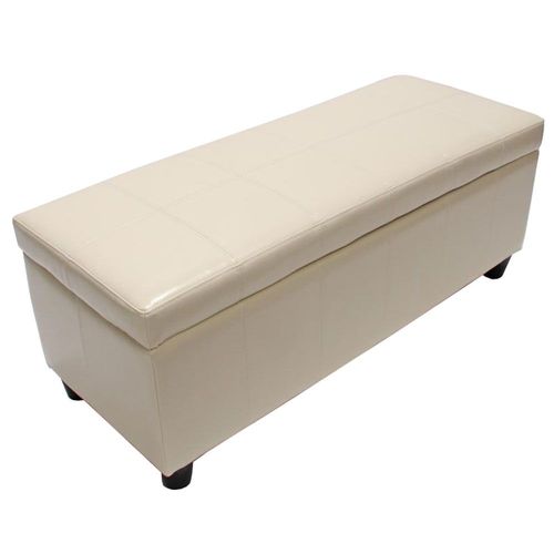 Banc Banquette Rembourrée Coffre De Rangement Kriens, Cuir Reconstitué, 112x45x45cm   Crème