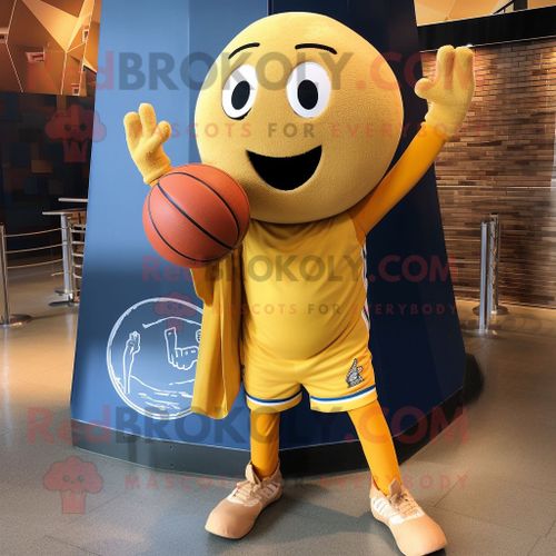 Personnage De Costume De Mascotte Redbrokoly De Ballon De Basket-Ball Doré Habillé D'un Jean Et D'écharpes