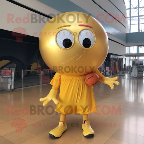 Personnage De Costume De Mascotte Redbrokoly De Ballon De Basket-Ball Doré Habillé D'un Jean Et D'écharpes