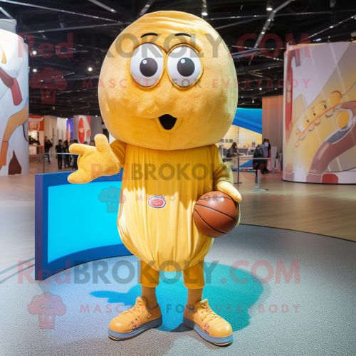 Personnage De Costume De Mascotte Redbrokoly De Ballon De Basket-Ball Doré Habillé D'un Jean Et D'écharpes