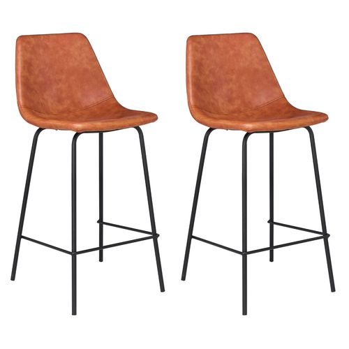 Lot De 2 Tabourets De Bar Vintage Lucien Cognac - Hauteur D'assise 65cm