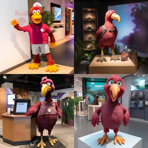 Personnage De Costume De Mascotte Redbrokoly D'oiseau Dodo Marron Habillé D'un Polo Et De Bracelets De Cheville