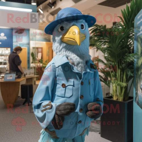 Personnage De Costume De Mascotte Redbrokoly Sky Blue Haast S Eagle Habillé D'une Chemise En Popeline Et De Bérets