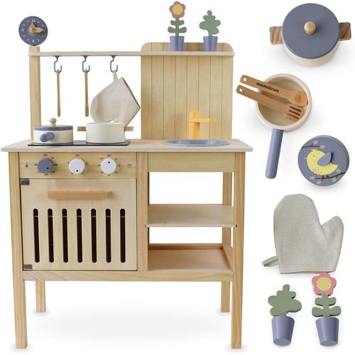 Cuisine Enfant Bois Mamabrum Pour Enfant +3ans Style Boho -Équipée D'accessoires Jeux D'imitation Adapté Pour Le Jeux À L'intérieur Ou Dans Le Jardin