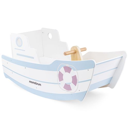 Jouet À Bascule Bois Mamabrum, Grand Bateau À Bascule Pour Enfant +18 Mois Jusqu'à 25 Kg, Siège Spacieux Avec Dossier, Peinture Écologique
