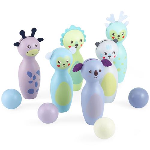 Jeu De Quilles En Bois Pour Enfants Mamabrum - Animaux Pastels, 6 Quilles En Bois Et 4 Boules - Jeu De Bowling Enfant +3 Ans, Peinture Écologique