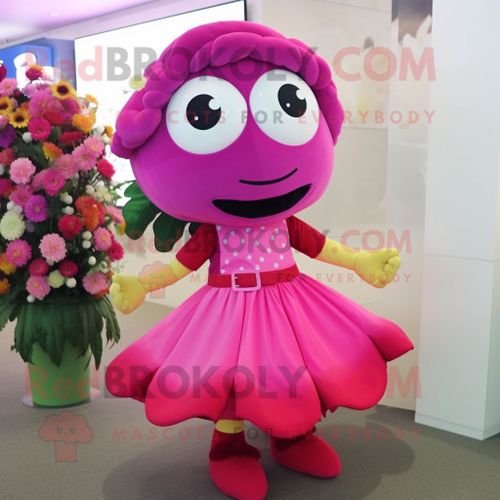 Magenta Bouquet De Fleurs Personnage De Costume De Mascotte Redbrokoly Habillé Avec Une Jupe Circulaire Et Des Cravates