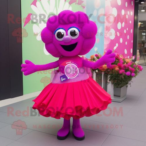 Magenta Bouquet De Fleurs Personnage De Costume De Mascotte Redbrokoly Habillé Avec Une Jupe Circulaire Et Des Cravates