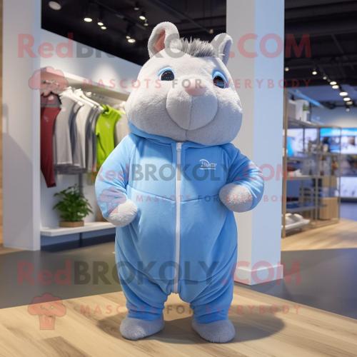 Personnage De Costume De Mascotte Redbrokoly De Cochon D'inde Bleu Ciel Habillé D'un Jogging Et D'un Wrap