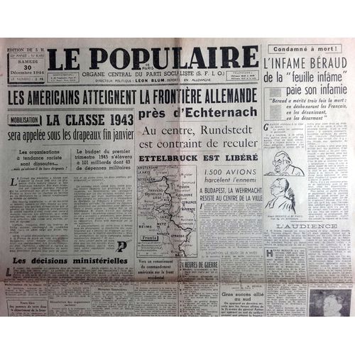 39-45 : Vieux Journal Authentique Et Complet "Le Populaire" Du 30 Décembre 1944