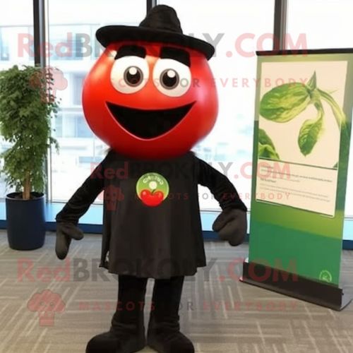 Personnage De Costume De Mascotte Redbrokoly De Tomate Noire Habillé D'une Chemise En Flanelle Et De Cravates