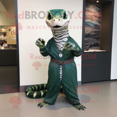 Personnage De Costume De Mascotte Redbrokoly De Python Vert Forêt Habillé D'une Robe Trapèze Et De Montres Bracelet