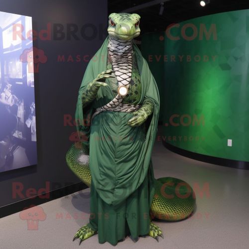 Personnage De Costume De Mascotte Redbrokoly De Python Vert Forêt Habillé D'une Robe Trapèze Et De Montres Bracelet