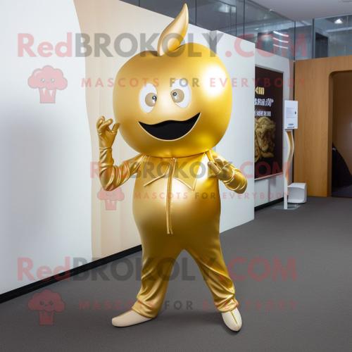 Personnage De Costume De Mascotte Redbrokoly De Pomme D'or Habillé Avec Une Combinaison Et Des Boucles D'oreilles