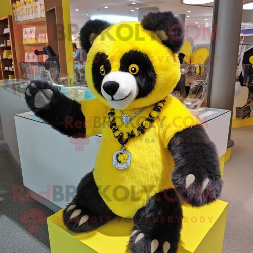 Personnage De Costume De Mascotte Redbrokoly D'ours À Lunettes Jaune Citron Habillé D'une Barboteuse Et De Bracelets