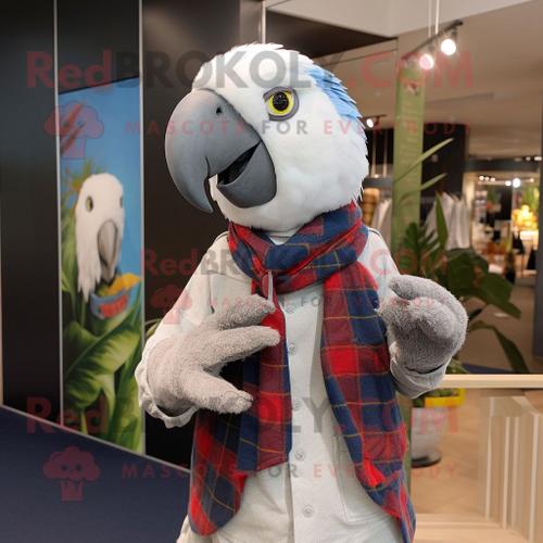 Costume De Mascotte Redbrokoly De Perroquet Argenté Habillé D'une Chemise En Flanelle Et De Porte-Clés