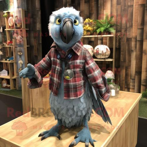 Costume De Mascotte Redbrokoly De Perroquet Argenté Habillé D'une Chemise En Flanelle Et De Porte-Clés