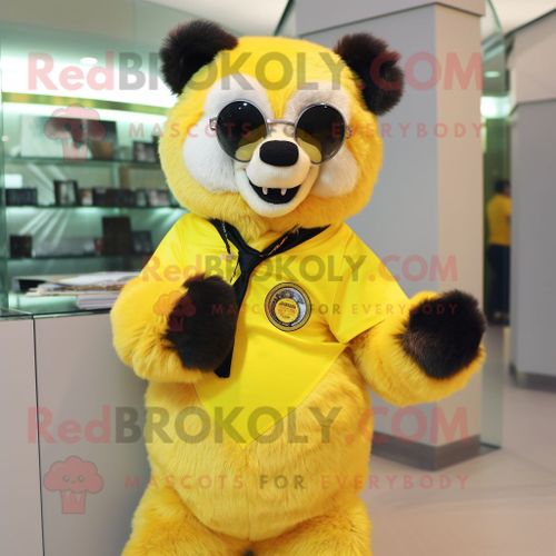 Personnage De Costume De Mascotte Redbrokoly D'ours À Lunettes Jaune Citron Habillé D'une Barboteuse Et De Bracelets
