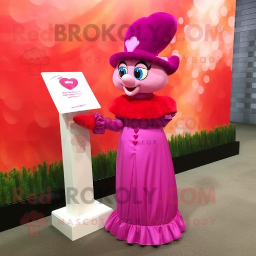 Personnage De Costume De Mascotte Redbrokoly Magenta Love Letter Habillé D'une Robe De Soirée Et De Casquettes
