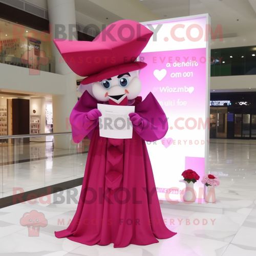 Personnage De Costume De Mascotte Redbrokoly Magenta Love Letter Habillé D'une Robe De Soirée Et De Casquettes