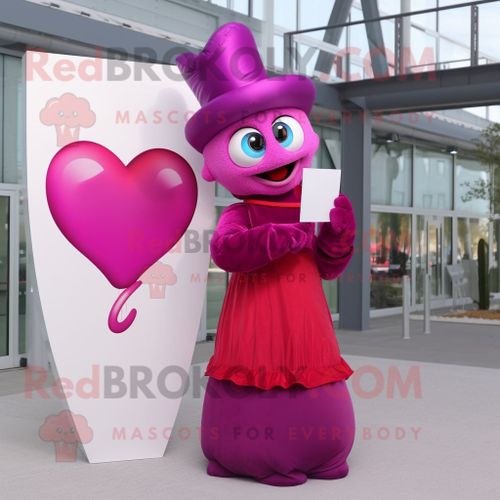 Personnage De Costume De Mascotte Redbrokoly Magenta Love Letter Habillé D'une Robe De Soirée Et De Casquettes