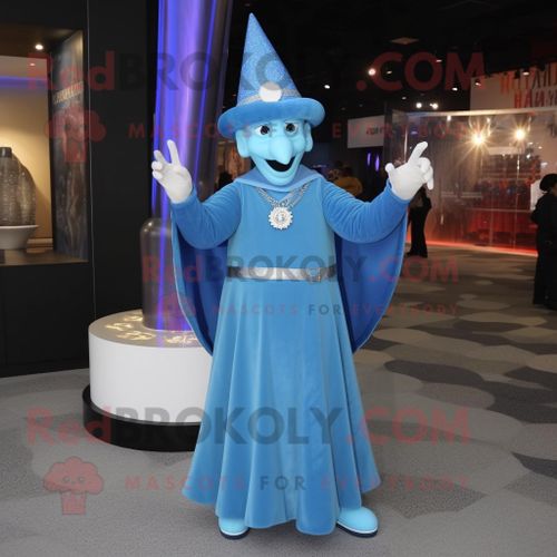 Personnage De Costume De Mascotte Redbrokoly De Magicien Bleu Ciel Habillé D'une Robe Taille Empire Et De Colliers