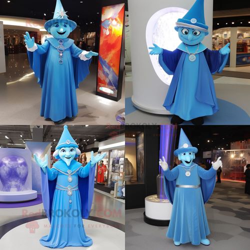 Personnage De Costume De Mascotte Redbrokoly De Magicien Bleu Ciel Habillé D'une Robe Taille Empire Et De Colliers