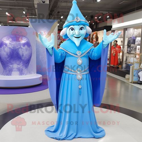Personnage De Costume De Mascotte Redbrokoly De Magicien Bleu Ciel Habillé D'une Robe Taille Empire Et De Colliers