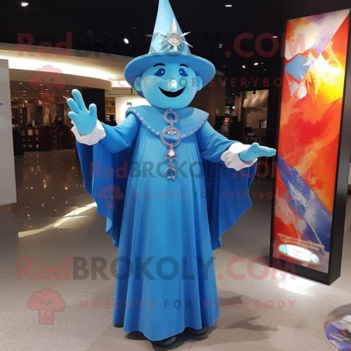 Personnage De Costume De Mascotte Redbrokoly De Magicien Bleu Ciel Habillé D'une Robe Taille Empire Et De Colliers
