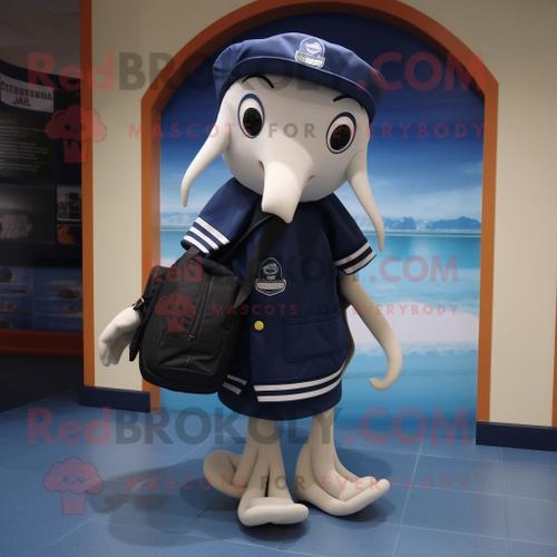 Personnage De Costume De Mascotte Redbrokoly De Calmar De La Marine Habillé D'un Gilet Et De Sacs À Main