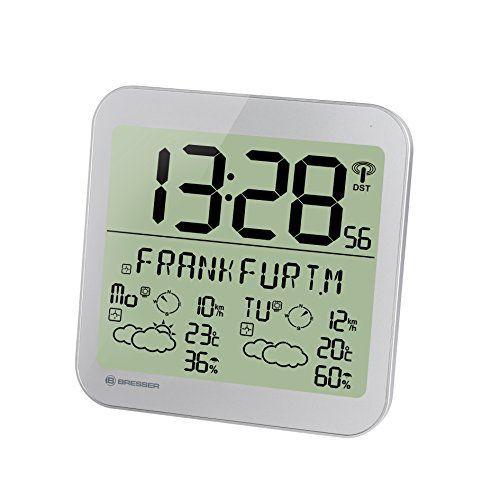 Bresser Station météo LCD Résistant aux intempéries Horloge murale avec 4 jours de prévisions météo et capteur extérieur 22.5 x 22.5 x 2.5 cm Silber