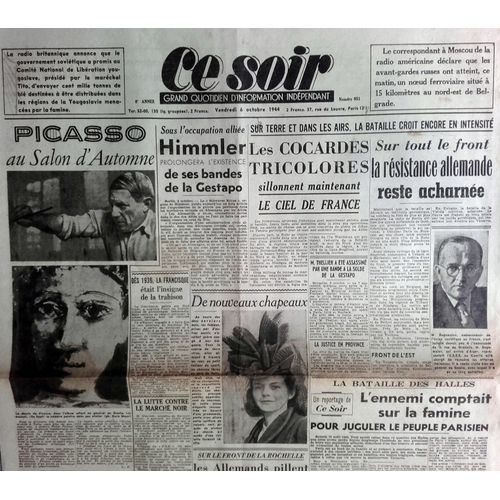 39-45 : Vieux Journal Authentique Et Complet "Ce Soir" Du 6 Octobre 1944