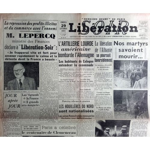 39-45 : Vieux Journal Authentique Et Complet "Libération Soir" Du 29 Septembre 1944