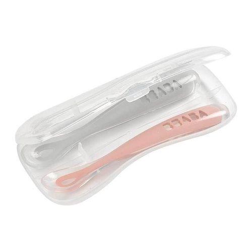 Lot De 2 Cuillères 1er Âge Silicone Avec Boite De Transport -Old Pink - Beaba