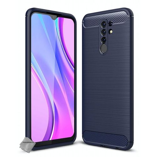 Housse Etui Coque Silicone Gel Carbone Pour Xiaomi Redmi 9 + Film Ecran - Bleu Fonce