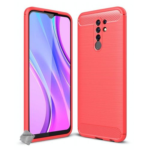 Housse Etui Coque Silicone Gel Carbone Pour Xiaomi Redmi 9 + Film Ecran - Rouge
