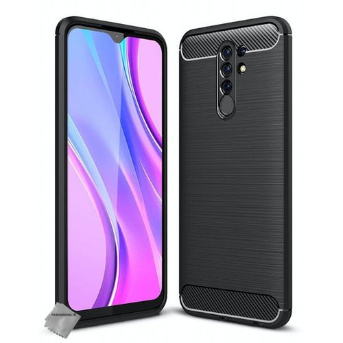 Housse Etui Coque Silicone Gel Carbone Pour Xiaomi Redmi 9 + Verre Trempe - Noir