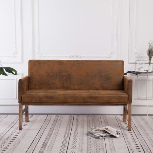Banc Avec Accoudoir 140 Cm Marron Similicuir Daim
