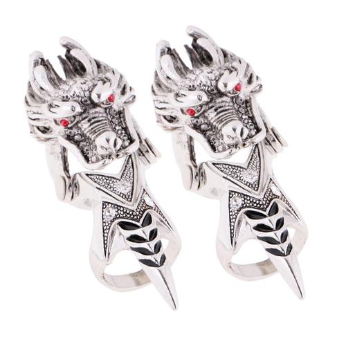 2x Punk Rock Gothique Durable Dragon Tête Anneaux Vivid Red Eyes Mode Hommes Bijoux