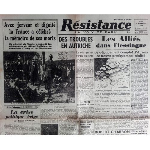 39-45 : Vieux Journal Authentique Et Complet "Résistance (La Voix De Paris)" 02 Novembre 1944