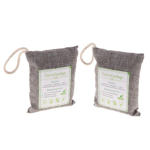 Paquet De 2 Nature Air Fresh Sacs 200g, Sac De Purification En Bambou, Absorbeur D'odeur De Charbon Activé À 100% Naturel Pour Voiture - Gris